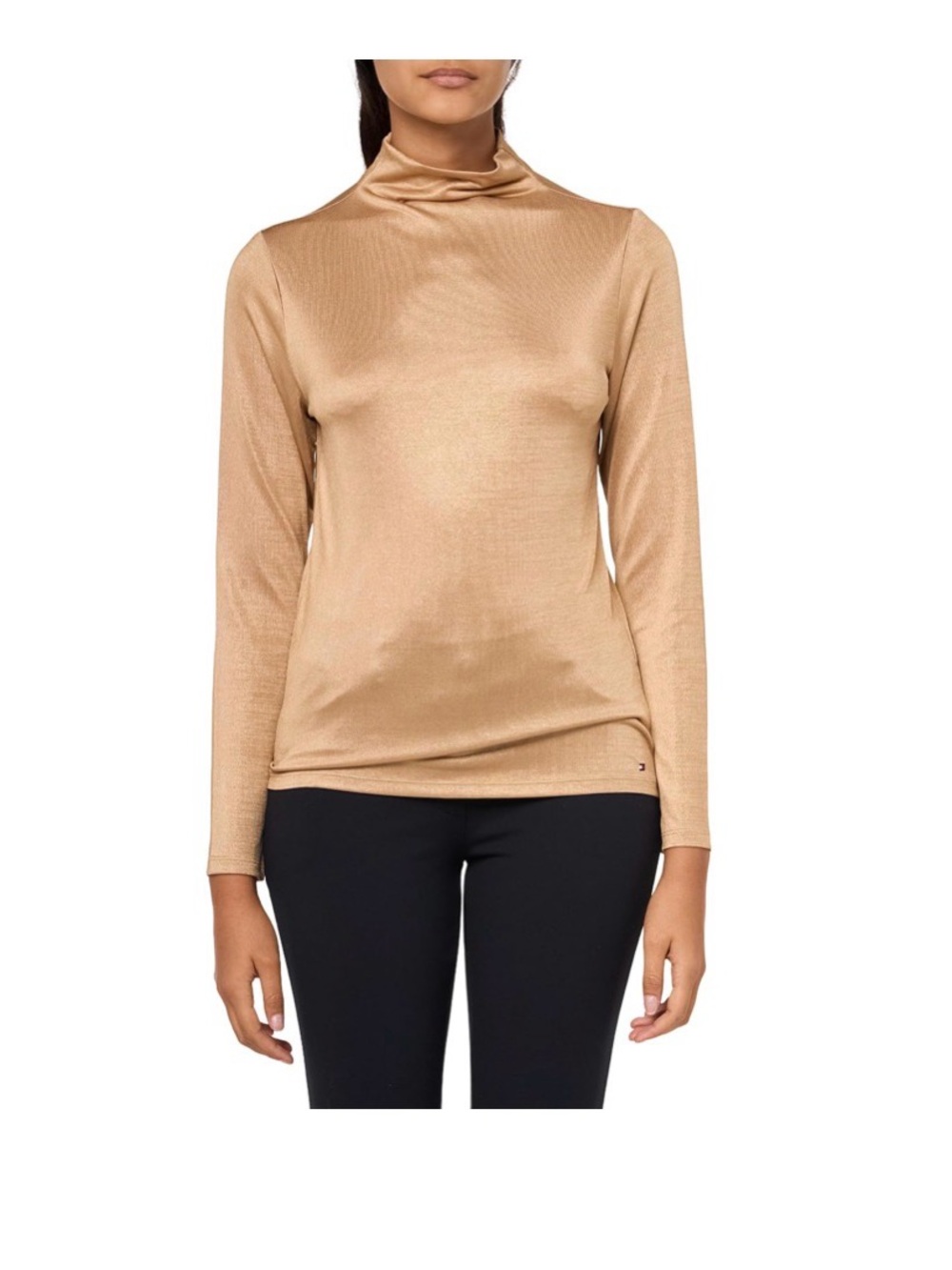 Tommy Hilfiger Metallic Gold Long Sleeve Turtleneck Top